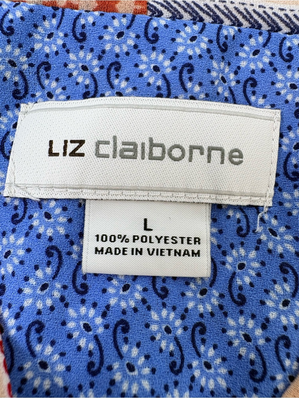 Liz Claiborne Snap Wrap Asymmetric Boho Sleeveless Top Vibrant Patchwork SzL - Picture 10 of 12